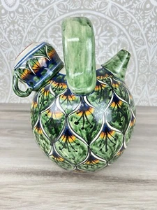 Vintage Hand Made ART Pottery Vase Water Carafe Large Mexican Redware Jug w/ Mug - Picture 1 of 11