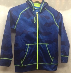 Reebok Fleece Size S Kids Boy Girl Lined Athletic Zip Up Hooded Jacket Coat Navy - Picture 1 of 10