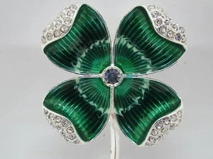 Broche prendedor trébol Lady Napier vibrante verde pavé grande centro estrás plateado - Imagen 1 de 7