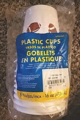 Football Fan Plastic Cups 8 Count 16oz Tailgating Party Sports Super Bowl - Image 1 of 4