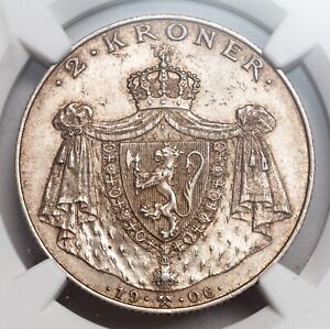 1906, Kingdom of Norway, Haakon VII. Nice Silver 2 Kroner Coin. NGC MS-64!