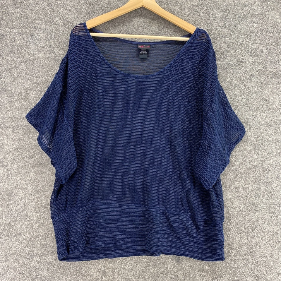 Top Torrid Mujer 2 Azul Crochet Cuello Redondo Manga 3/4 Pullover Nylon Informal Foto 1 de 4