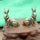 1 Pair Brass Rabbit Figurine Statue Animal Figurines Toys Home Table Decorations