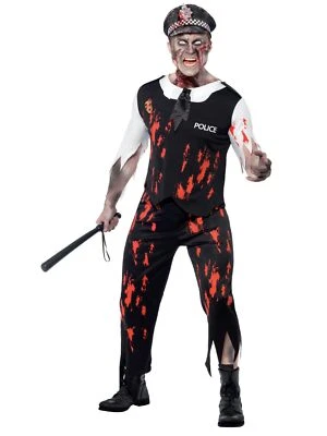 Smiffys Zombie Policeman Costume, Black with Top, Tie, Latex Piece, Trousers & H - Imagem 1 de 3
