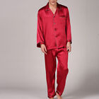 Mens Soft Soild Silk Pyjamas Set Sleepwear Loungewear Comfy Tops + Long Pants
