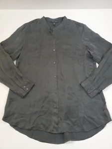 Eileen Fisher Size Small Black 100% Cupro Mandarin Collar Long Sleeve Tunic Top - Picture 1 of 11