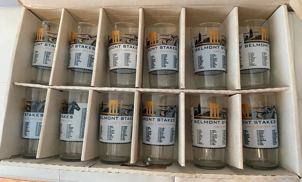 Belmont Stakes June 5 2010 10 Oz Glass 12 Pack In Original Box Ny Collectible  - Image 1 of 4