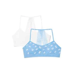 Wonder Nation Girl Seamless Lace Bralette Racerback 2-Pack Blue & White Sz M 32 - Picture 1 of 6