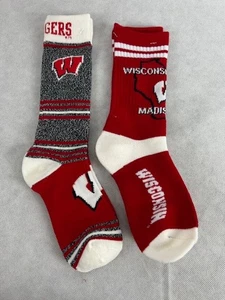 Wisconsin Badgers Football Men's Crew Medium Socks 2 Pairs - Picture 1 of 2