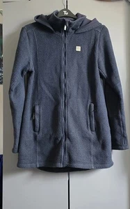 Women's BENCH Grey Blue Hooded Zip Up Longline Fleece Jacket XL Uk 16 pre owned - Picture 1 of 21