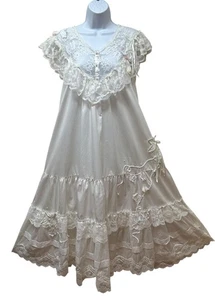 Vintage 80’s Cinzia Lace Midi Dress Nightgown Ruffle Boho Romantic Oversized S - Bild 1 von 17