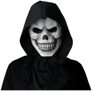 Skull White Skeleton Grim Reaper Horror Adult Mens Costume Light Up 1/2 Mask - Picture 1 of 2
