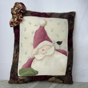 Primitive Handmade Rectangle Christmas Santa Decorative Holiday Pillow 7” x 9” - Picture 1 of 13