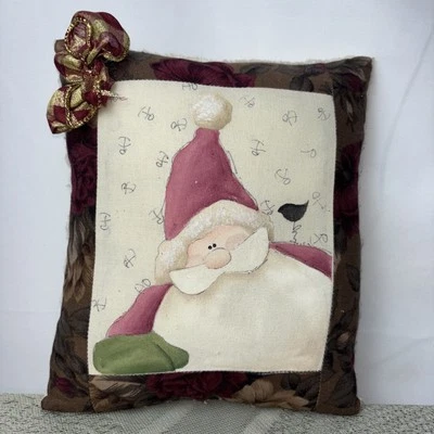 Primitive Handmade Rectangle Christmas Santa Decorative Holiday Pillow 7” x 9” - Image 1 of 4