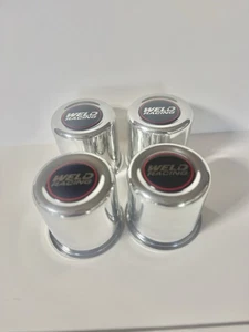 4  ALUMINUM ORIGINAL FLAT CENTER CAPS 5 LUG WELD RACING WHEELS    3.17 " OD - Picture 1 of 5