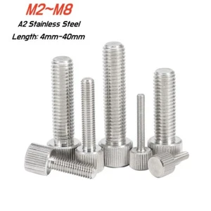 M2M3M4M5M6M8 A2 Stainless Steel Knurled Thumb Screws Flat Head Thumbscrew Bolt - Picture 1 of 8