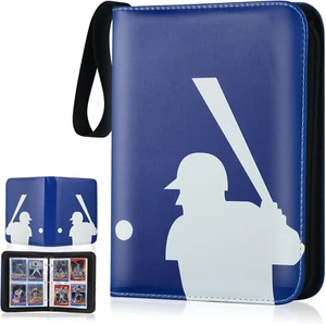 Trading Card Binder Blue 4-Pocket w/ 50 Removable Sleeves Sports Card Album Case - Picture 1 of 12
