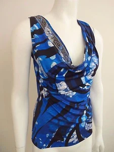 EMILIO PUCCI COBALT BLUE CRYSTALS STUDDED COLLAR NECK SILK SLEEVELESS TOP 40 NWT - Picture 1 of 8
