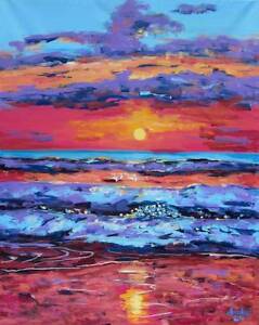 BEACH Sunset Original Art PAINTING DAN BYL Contemporary Modern Canvas huge 4x5ft
