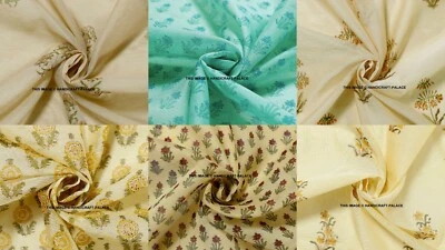 50 Meter Hand Block Flower Print Chanderi Indian Silk Fabric Dressmaking Sewing - image 1 of 4