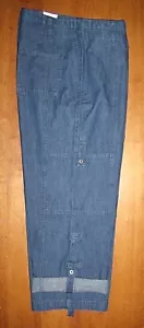 Women's Vintage Denim Drawstring Waist 4 Pockets Cargo Capri Cropped Pants Sz L - Picture 1 of 4
