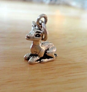 30% Flaw for 1 shorter ear Sterling Silver 3D 14x14mm Deer Fawn Lying down Charm - Picture 1 of 7