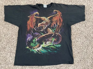 Vintage 1999 Liquid Blue Mystical Dragon FADED Shirt XL Double Sided Black 90s - Picture 1 of 9