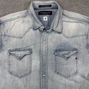 REPLAY M4023 Shirt Men's 2XL (fits L) Denim Western Faded Snap Button Blue - Picture 1 of 14