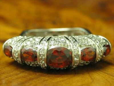 925 Argento Sterling Anello Con Granato & Zirconia / Vero / 11,5g / Rg 63,5 - Immagine 1 di 3