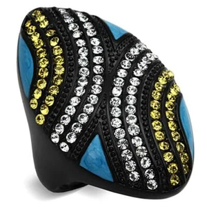 Funky Bold Ring Black Stainless Steel Stunning Citrine Yellow CZ  Blue Size 9 - Picture 1 of 4