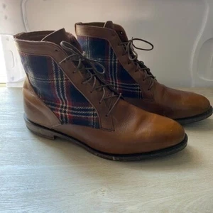Brooks Brothers Leather Tartan Plaid Lace Up Ankle Boots Mens 10D - Picture 1 of 10
