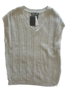 Chaleco Suéter DKNY Marfil/Plateado Para Mujer Mediano Sin Mangas Gran Tamaño Cuello en V Nuevo con Etiquetas - Imagen 1 de 10