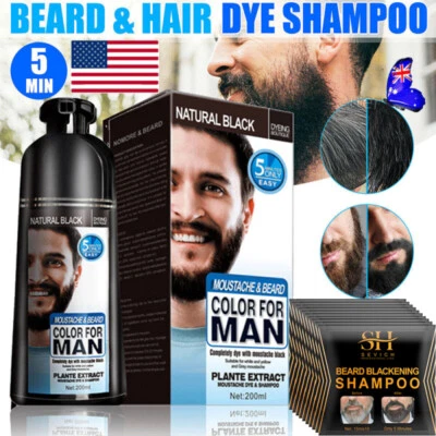 Hair Dye Color Beard Permanent Shampoo Wash Natural Black Colour Men Dyin 200ML - Image 1 of 4