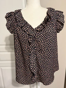 Ann Taylor Sleeveless Top Size Small Ruffles V-Neck Pullover Black & Maude Print - Picture 1 of 5