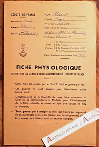 ● Scouts de France Chambéry Savoie Barut - Document 1942 Fiche physiologique ww2 - Picture 1 of 3