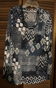 Top donna Erin London manica lunga blu bianco fantasia maglia collo medio cappuccio - Foto 1 di 2