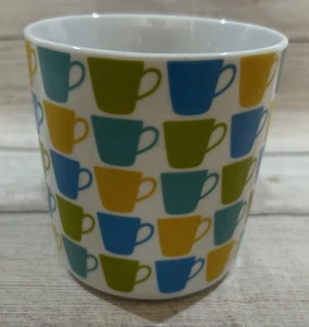 Crate & Barrel Green Yellow Aqua Blue Coffee Mug Cups Retro EXCELLENT - Picture 1 of 4