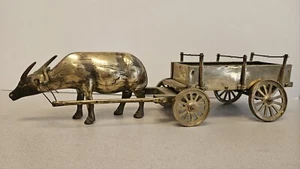 Vintage All Solid Brass OX with Cart Wagon Figurine Statue MADE IN TAIWAN - Picture 1 of 7