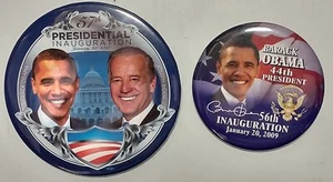 A104 Pair OBAMA pin back INAUGURATION button VG 2009 2013 CWI/MAX HOBBS Mfgs - Picture 1 of 6