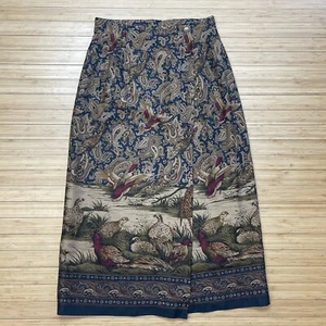 Vtg Bentley Arbuckle Wrap Midi Skirt Paisley Pheasant/Bird Size 6 Wool Blend - Picture 1 of 10