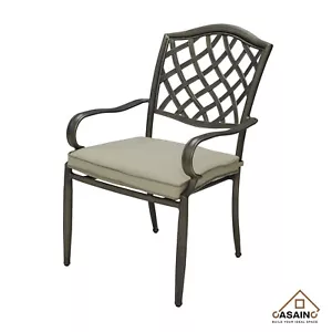 4-Piece Brown Cast Aluminum Outdoor Arm Dining Chair Patio Bistro Chairs Cushion - Picture 1 of 9