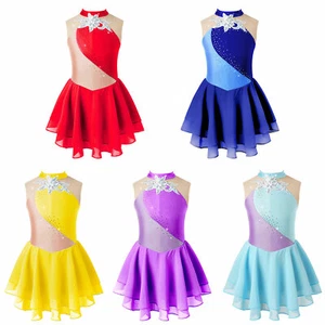 Kids Girls Ballet Dance Dress Sequins Figure Skating Gymnastics Sleeveless AU - Picture 1 of 26