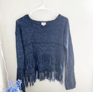 Justice Blue Sparkle Fringe Sweater, size 16 - Picture 1 of 6