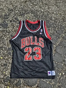 Vtg Champion Chicago Bulls Michael Jordan #23 Jersey SZ 44 Mens L NBA Black - Picture 1 of 14
