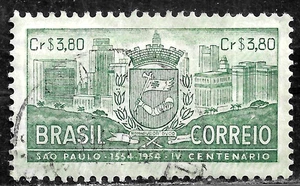 HICK GIRL- USED BRAZIL STAMP   SC#774  1954  ARMS & SAN PAULO    L458 - Picture 1 of 2