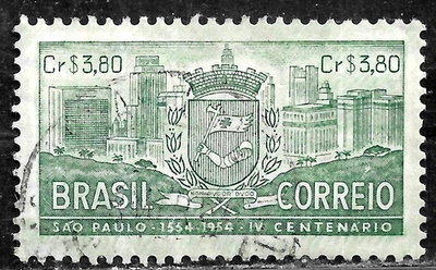 HICK GIRL- USED BRAZIL STAMP   SC#774  1954  ARMS & SAN PAULO    L458 - Image 1 of 2