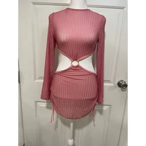 NEW Lilosy Pink Triangle Thong Tie Bikini Set Sexy Mesh Sheer Cover Up Lace Up S - Picture 1 of 12