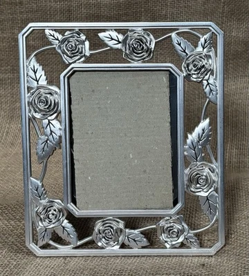 Marco de fotos de metal rosa floral tono plata flores victoriano romance casa de campo Foto 1 de 4