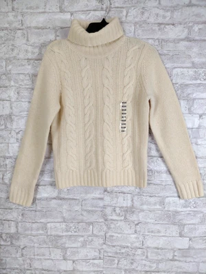 Jeanne Pierre Fisherman Turtleneck Sweater Med Ivory Wool Angora Cashmere NEW - Image 1 of 4