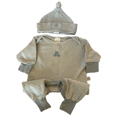 JUEGO DE 2 PIEZAS VINTAGE AÑOS 90 BEBÉ GAP RECIÉN NACIDO 0-3 MESES AZUL RAYAS ALGODÓN MAMELUCO SOMBRERO Foto 1 de 4